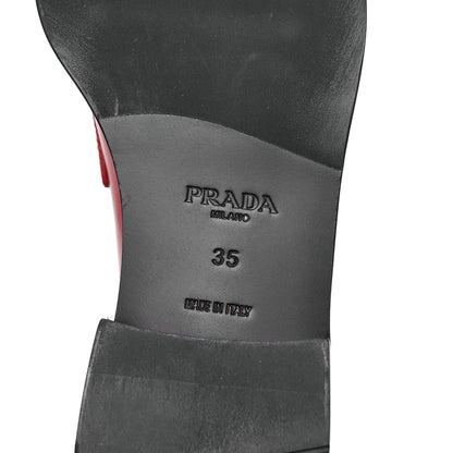 Prada Brushed Calfskin Metal Triangle Logo 20mm Loafers 35 Scarlatto 6 of 7