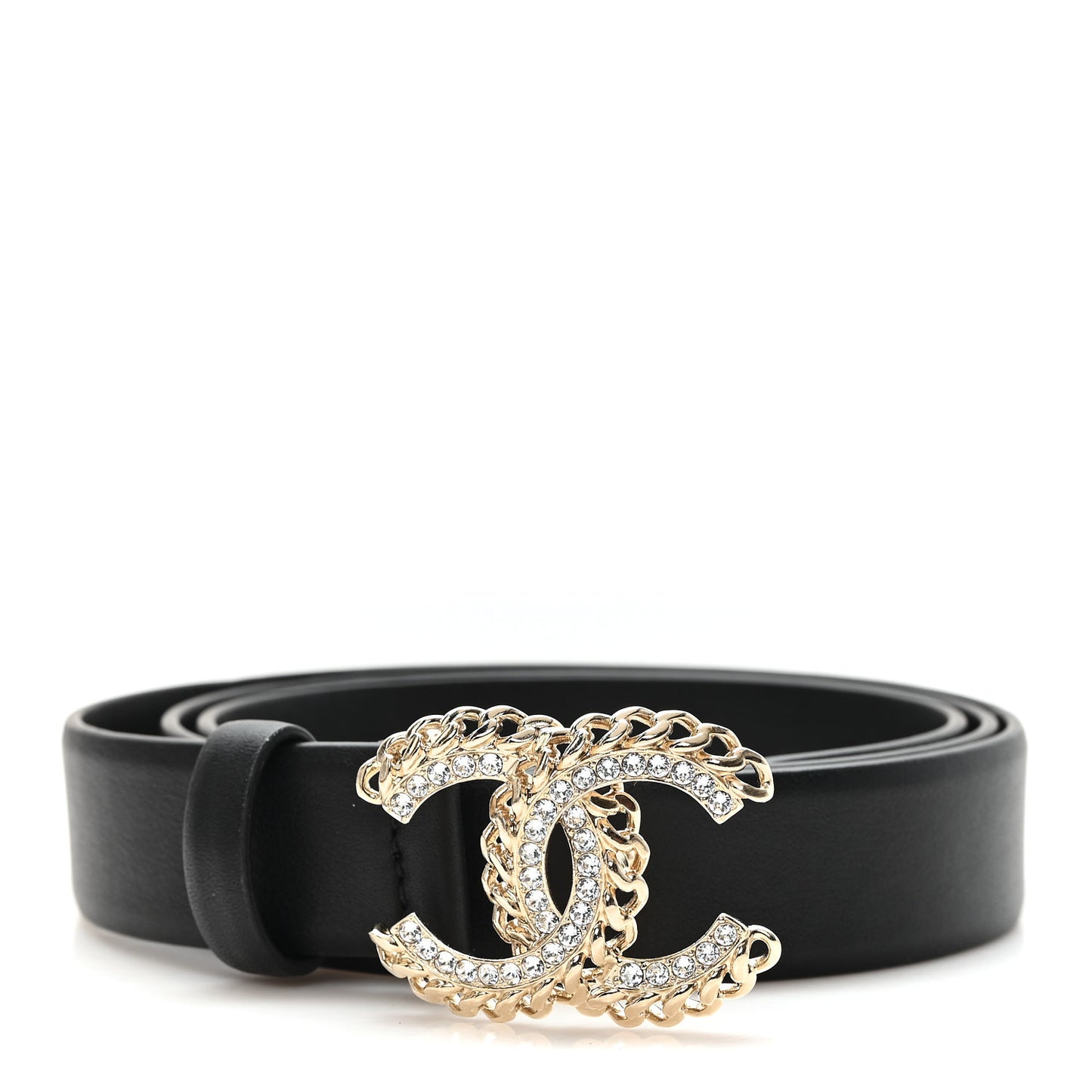 Calfskin Crystal CC Chain Belt 85 34 Black