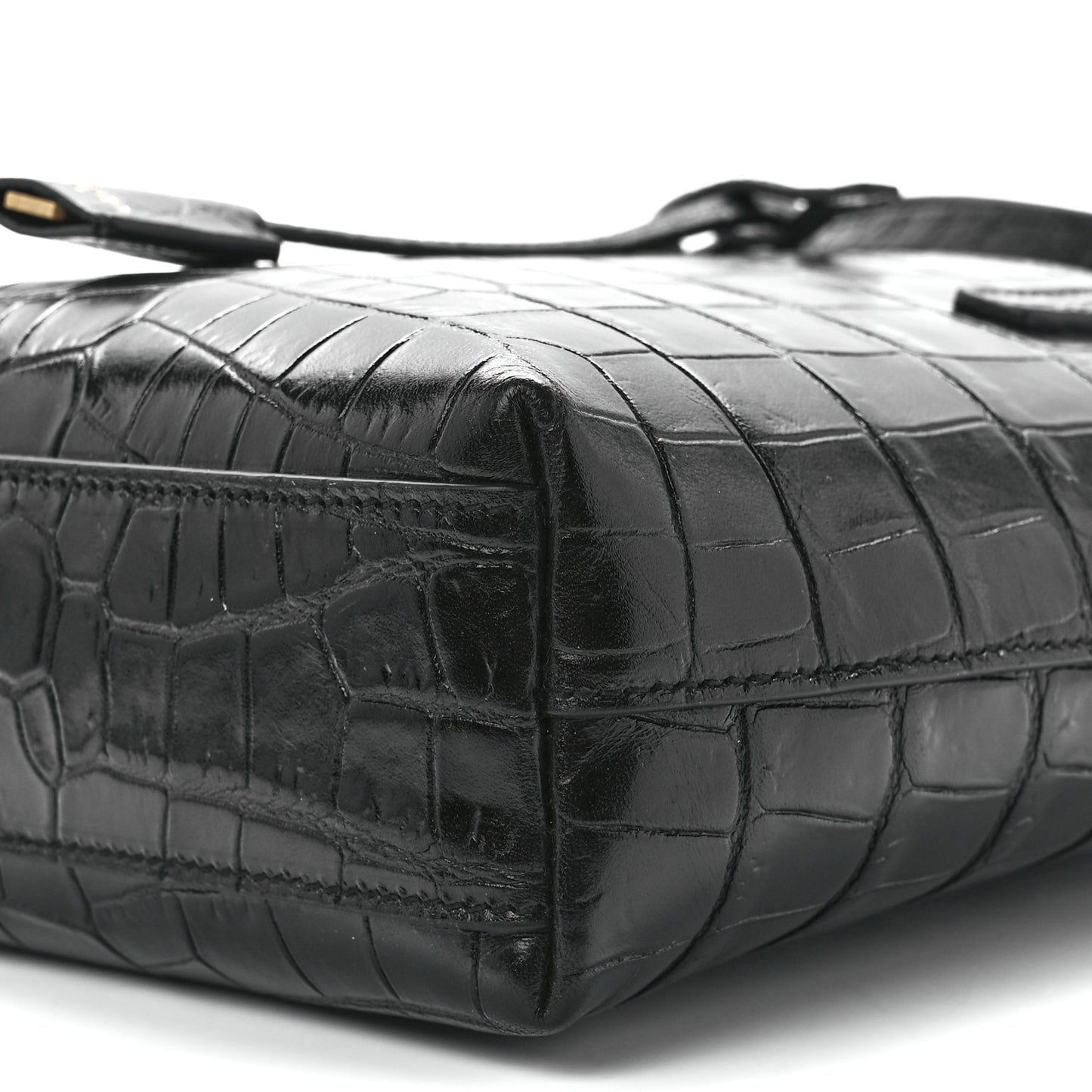 Calfskin Crocodile Embossed Paris Mini Toy Shopper Tote Black