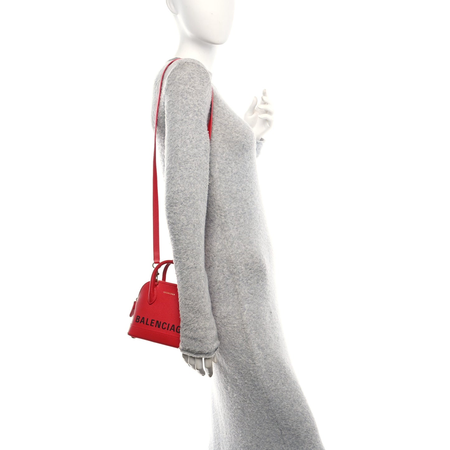 Signature Grained Calfskin Logo XXS Ville Top Handle Bag Rouge Coquelicot Black