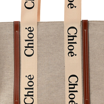Chloe Cotton Calfskin Medium Woody Ribbon Tote White Brown 9 of 11