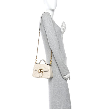 Gucci Calfskin Matelasse Mini GG Marmont Top Handle Shoulder Bag White 2 of 11