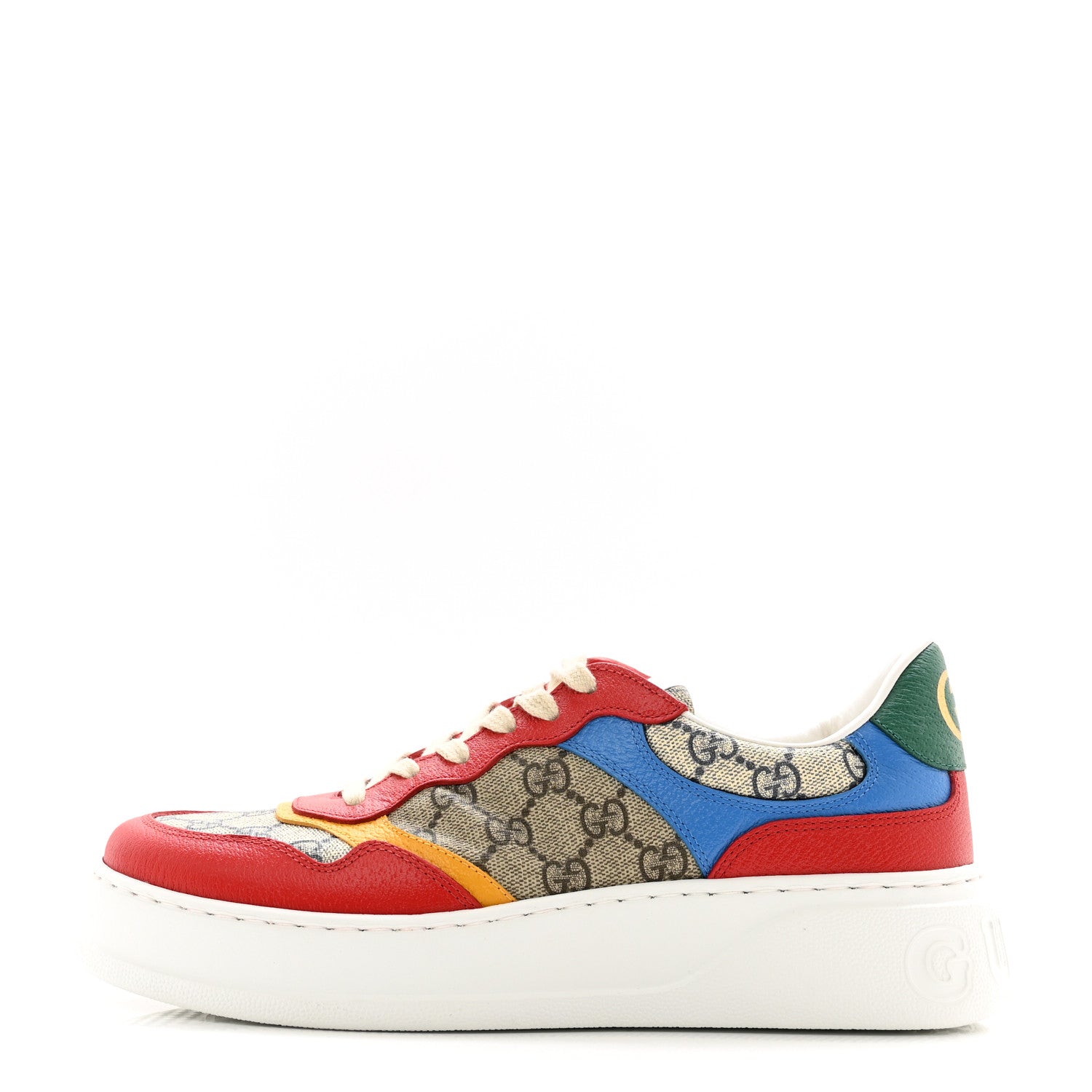 Gucci GG Supreme Monogram Textured Dollar Calfskin Mens Chunky Sneakers 7 Beige Ebony Blue Lobster Red Crop 1 of 8