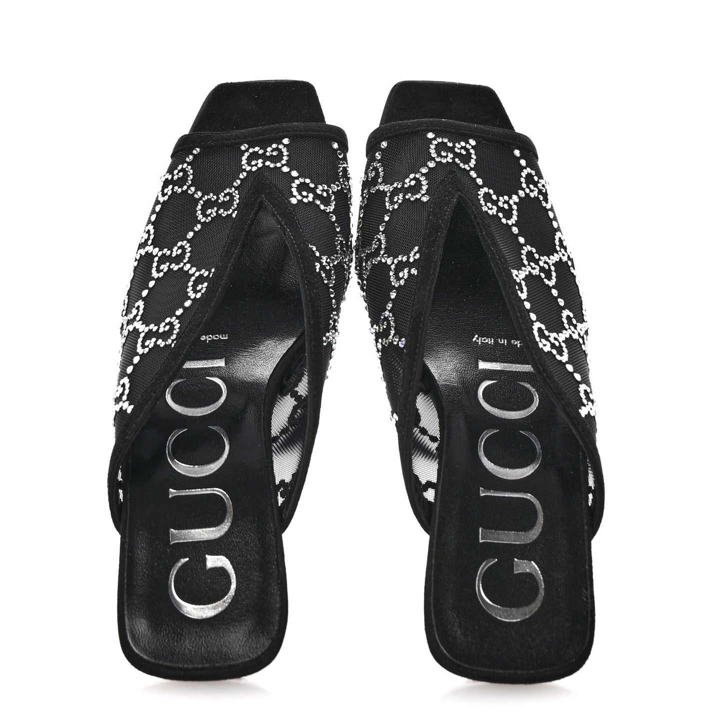 Tela Retino Kid Scamosciato Crystal GG Monogram Square G 95mm Slide Sandals 35 Black