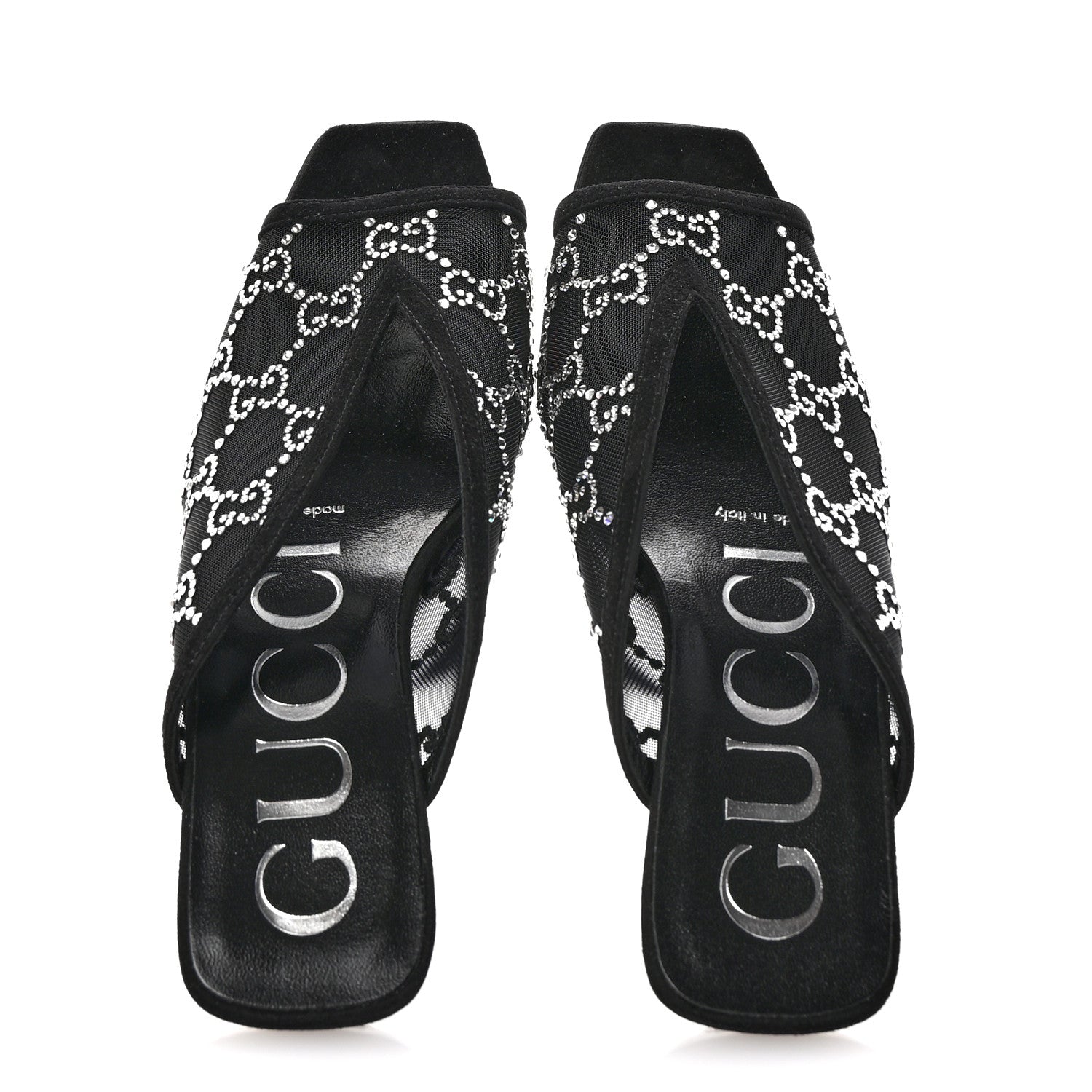 Gucci Tela Retino Kid Scamosciato Crystal GG Monogram Square G 95mm Slide Sandals 35 Black 2 of 8