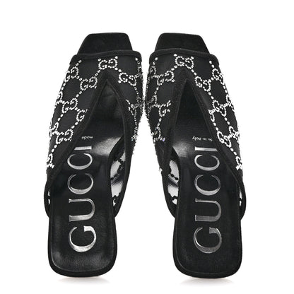 Gucci Tela Retino Kid Scamosciato Crystal GG Monogram Square G 95mm Slide Sandals 35 Black 2 of 8