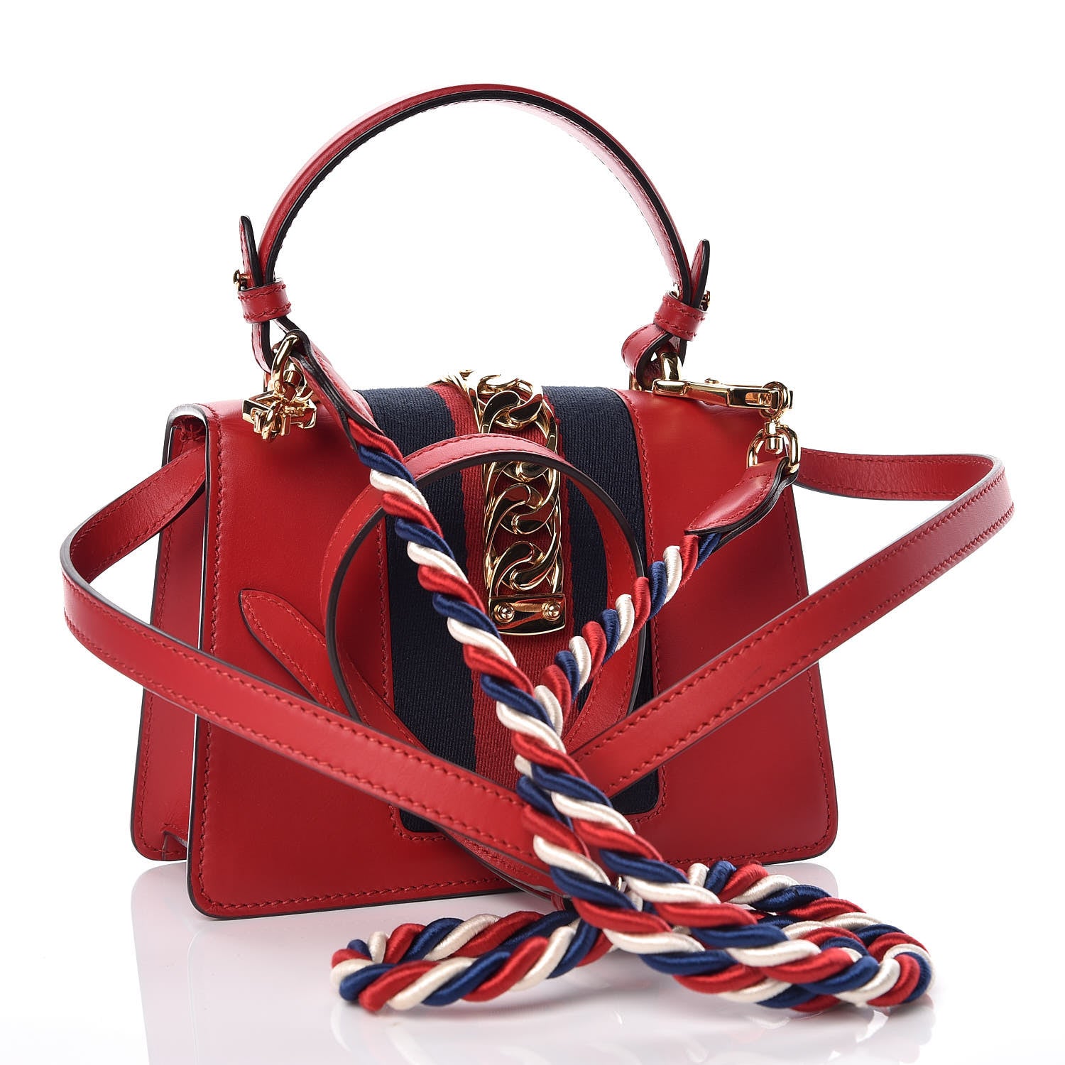 Gucci Calfskin Mini Sylvie Top Handle Bag Hibiscus Red 4 of 17