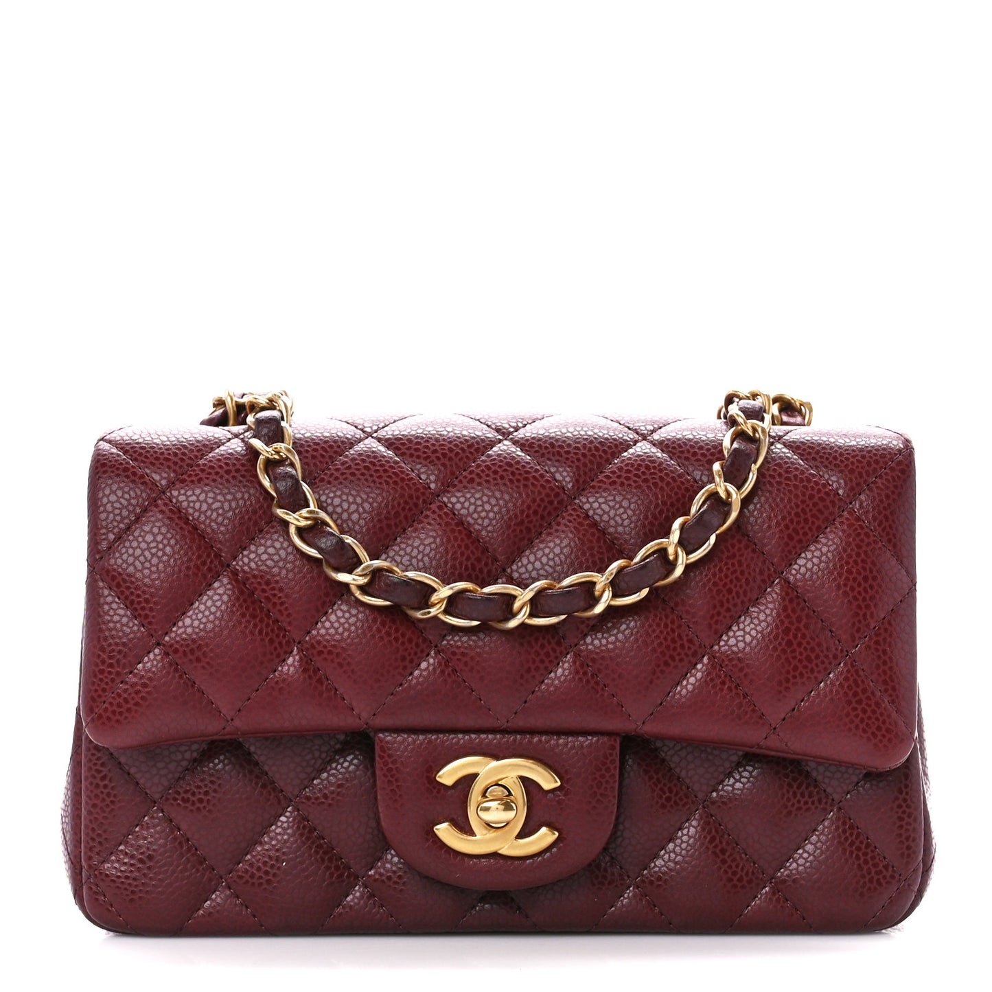 Caviar Quilted Mini Rectangular Flap Dark Red