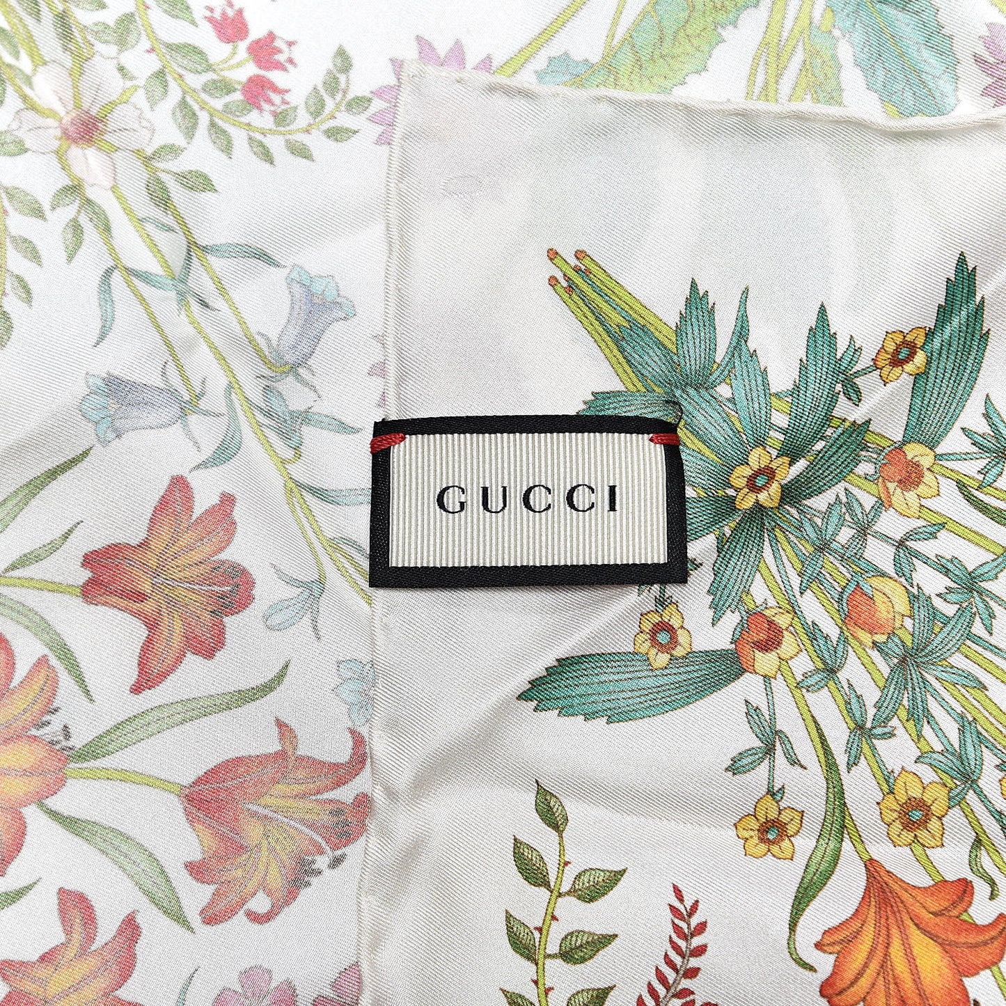 Silk Twill Nuovoflora Square Handkerchief Ivory Blue