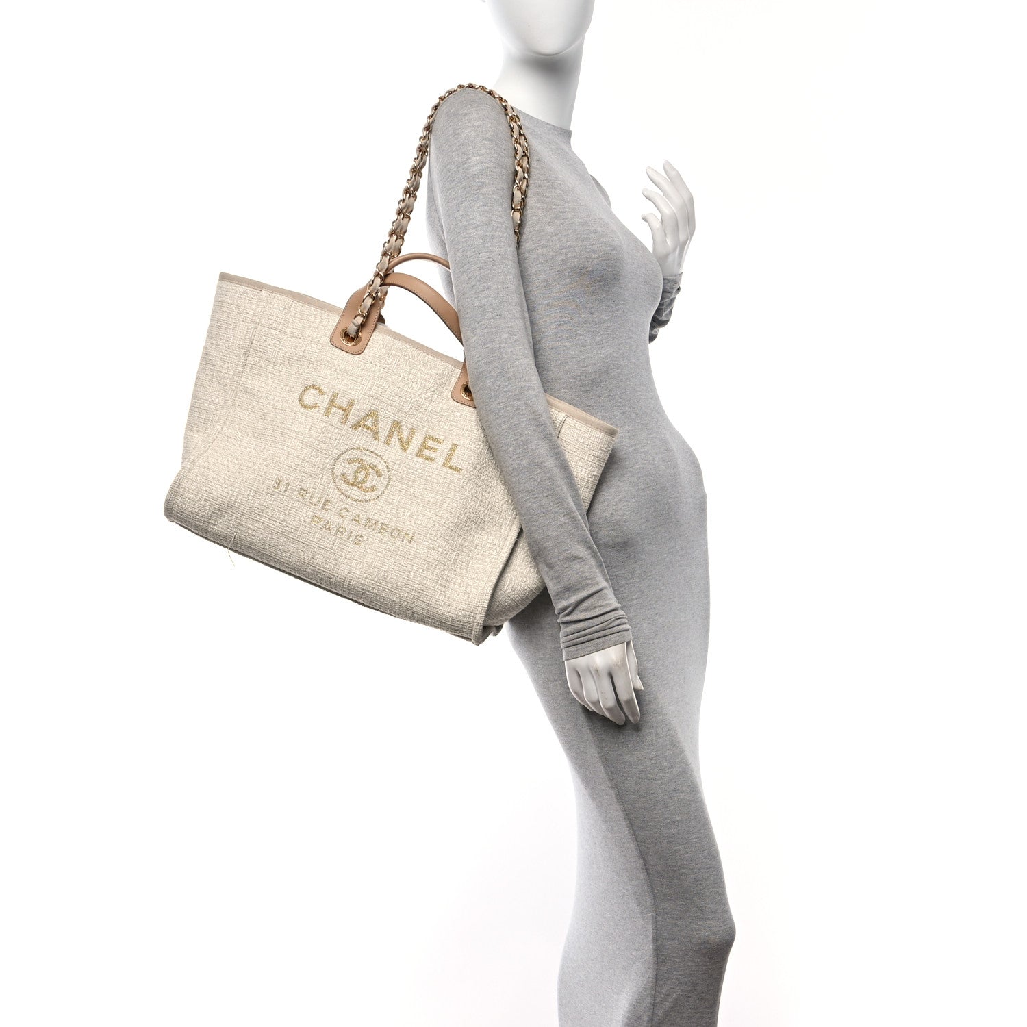 Chanel Canvas Medium Deauville Tote Light Beige 3 of 11