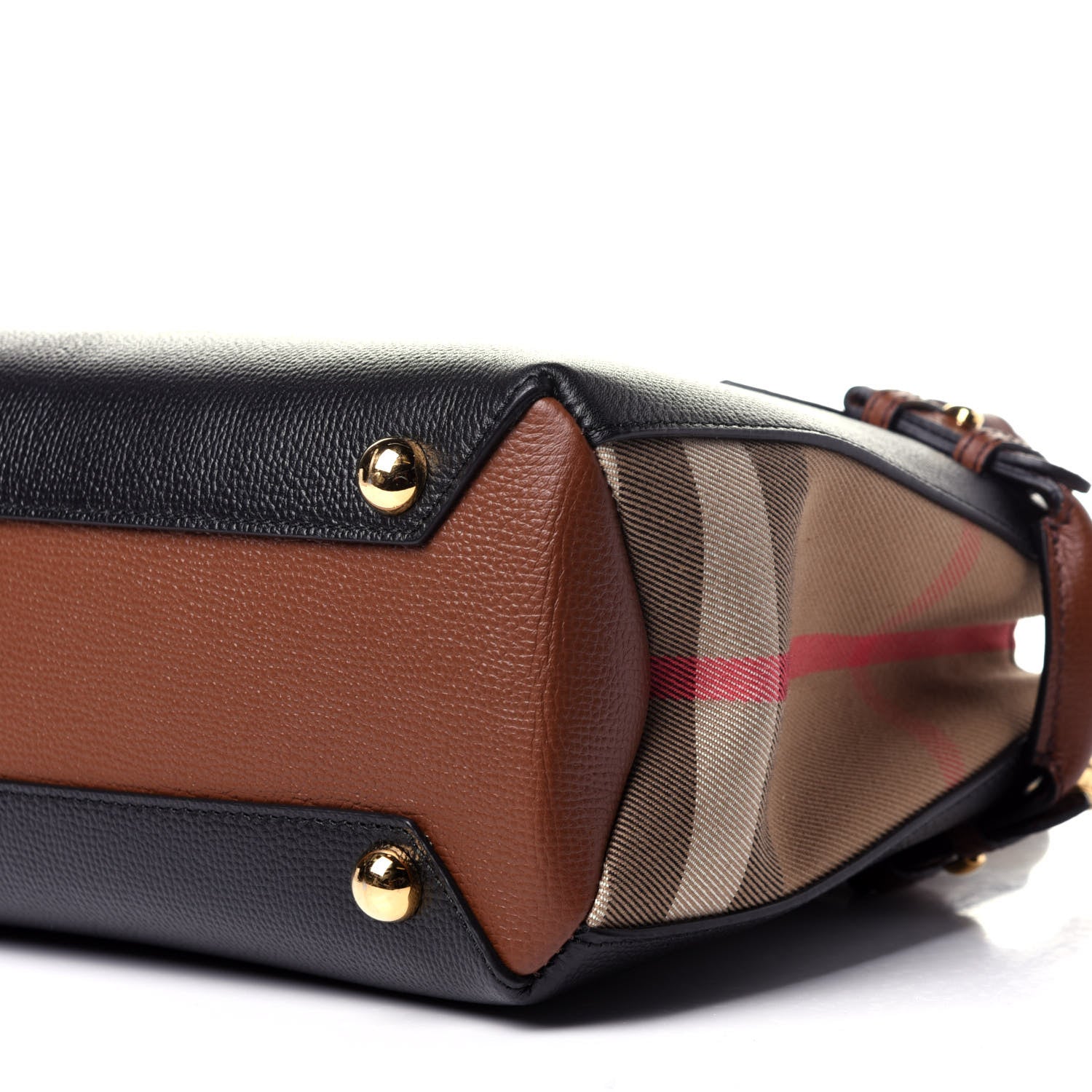Burberry Derby Calfskin House Check Small Bi-Color Banner Tote Black Tan 8 of 12