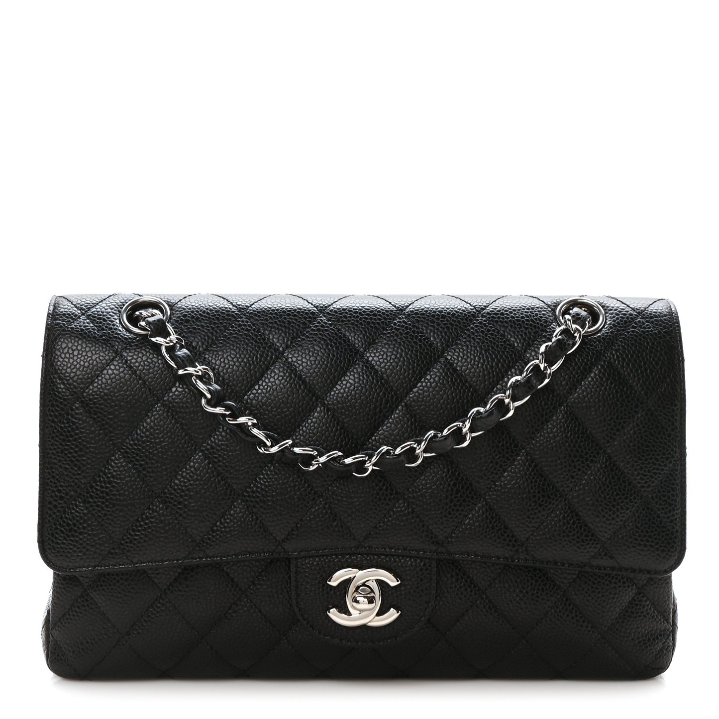 Caviar Quilted Medium Double Flap Black
