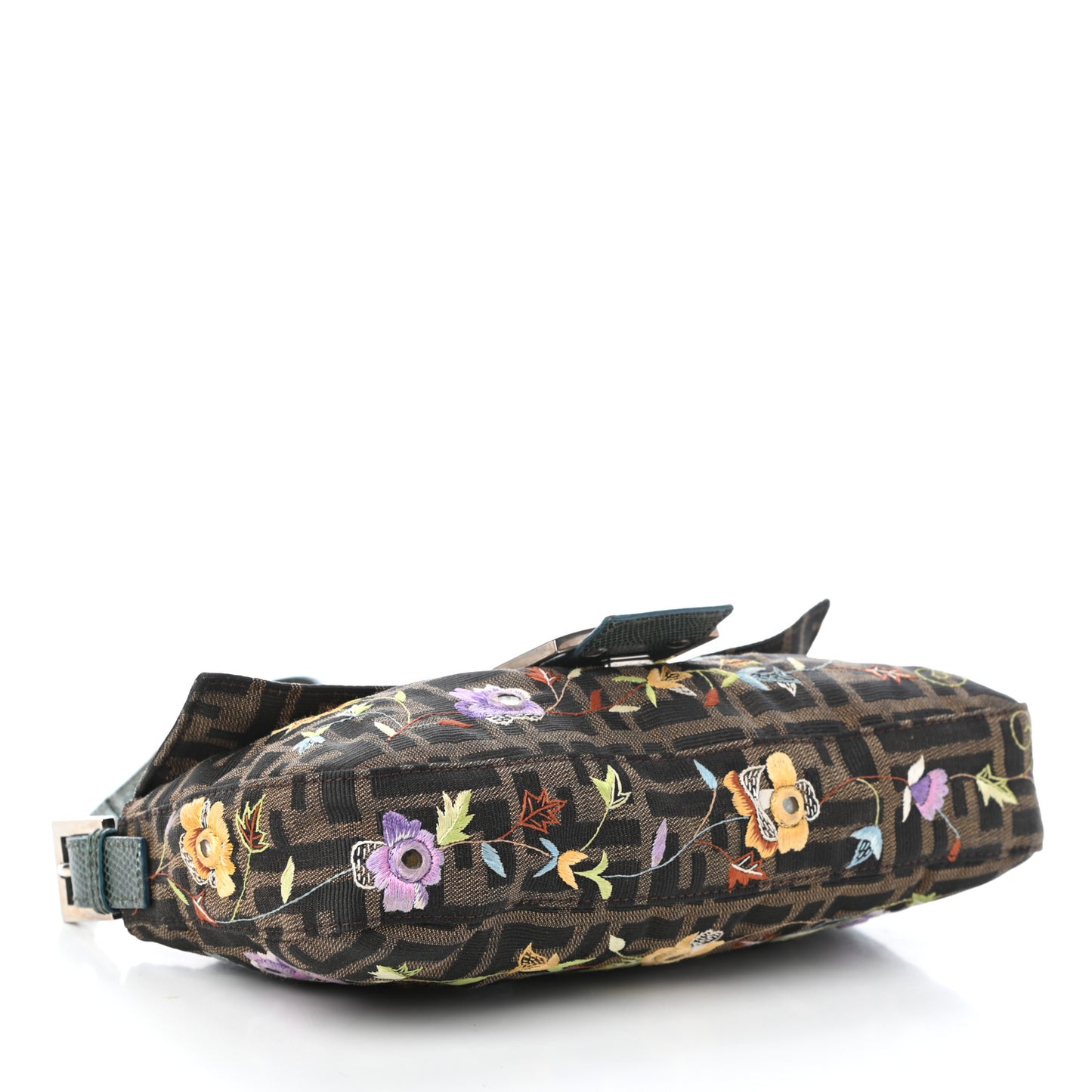 Lizard Zucca Floral Embroidered Baguette Tobacco Multicolor