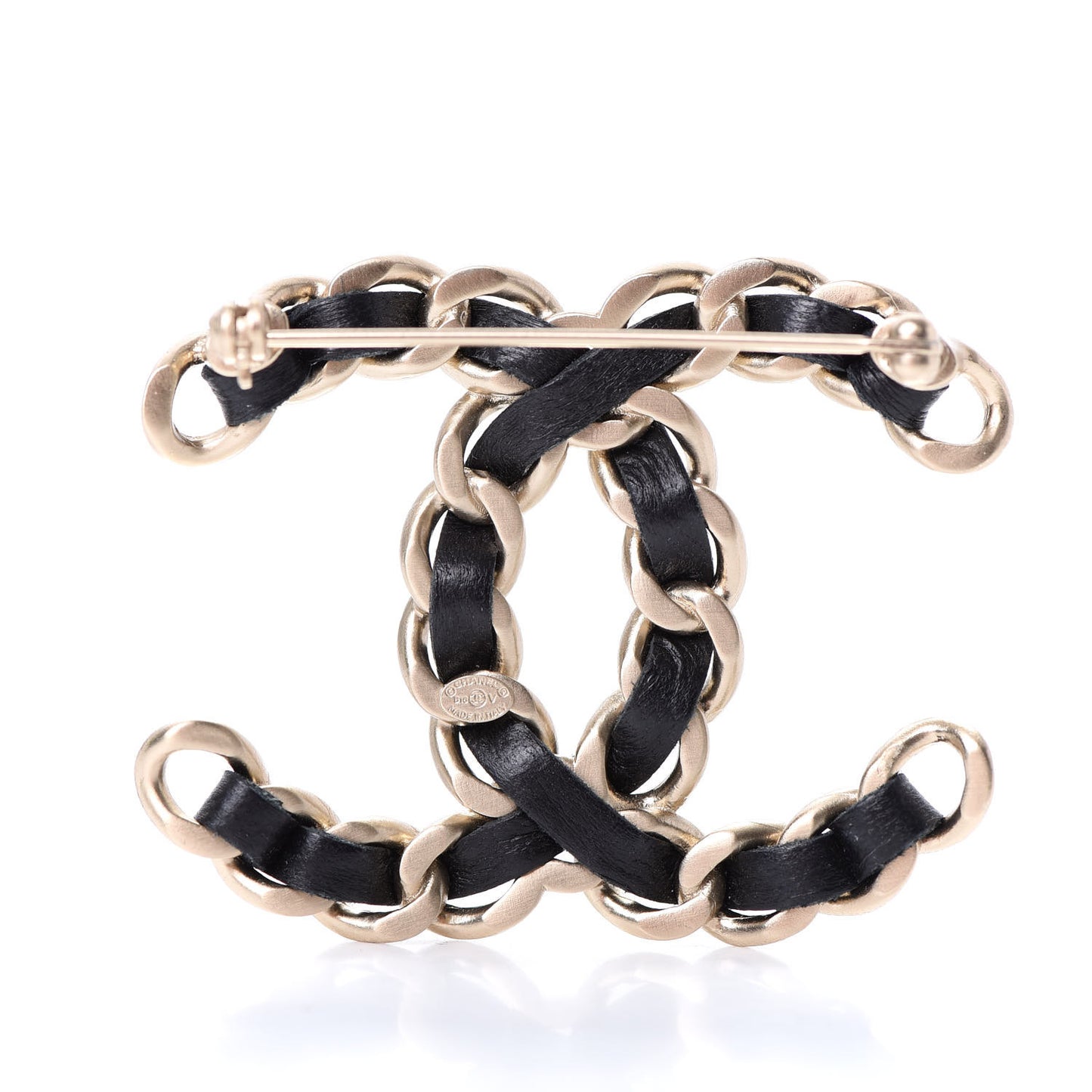 Lambskin Chain CC Brooch Black Gold