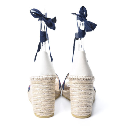 Gucci Canvas Sylvie Web Ankle Wrap Espadrille Wedge Sandals 42 Mystic White Hibiscus Red Maritime 5 of 10