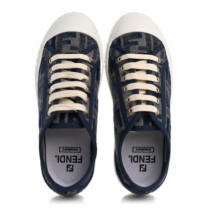 Fendi Woven Fabric FF Womens Domino Low Top Sneakers 36 Grigio