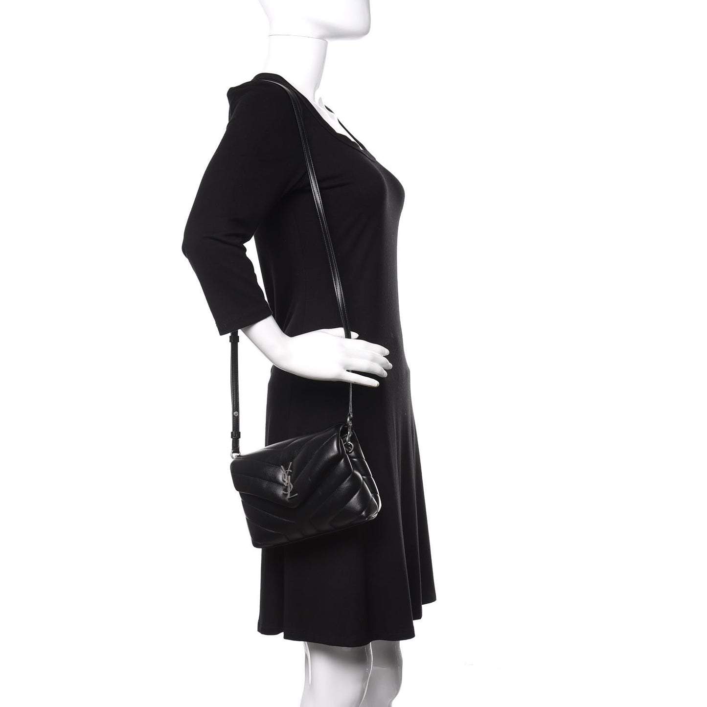 Calfskin Y Quilted Monogram Toy Loulou Crossbody Bag Black