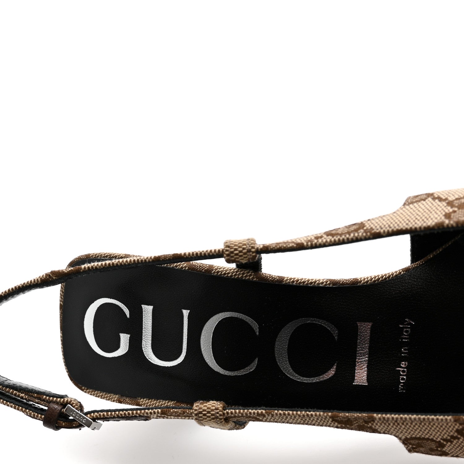 Gucci Monogram Malga Kid Square G 75mm Slingback Pumps 35 Beige Ebony New Acero 6 of 8