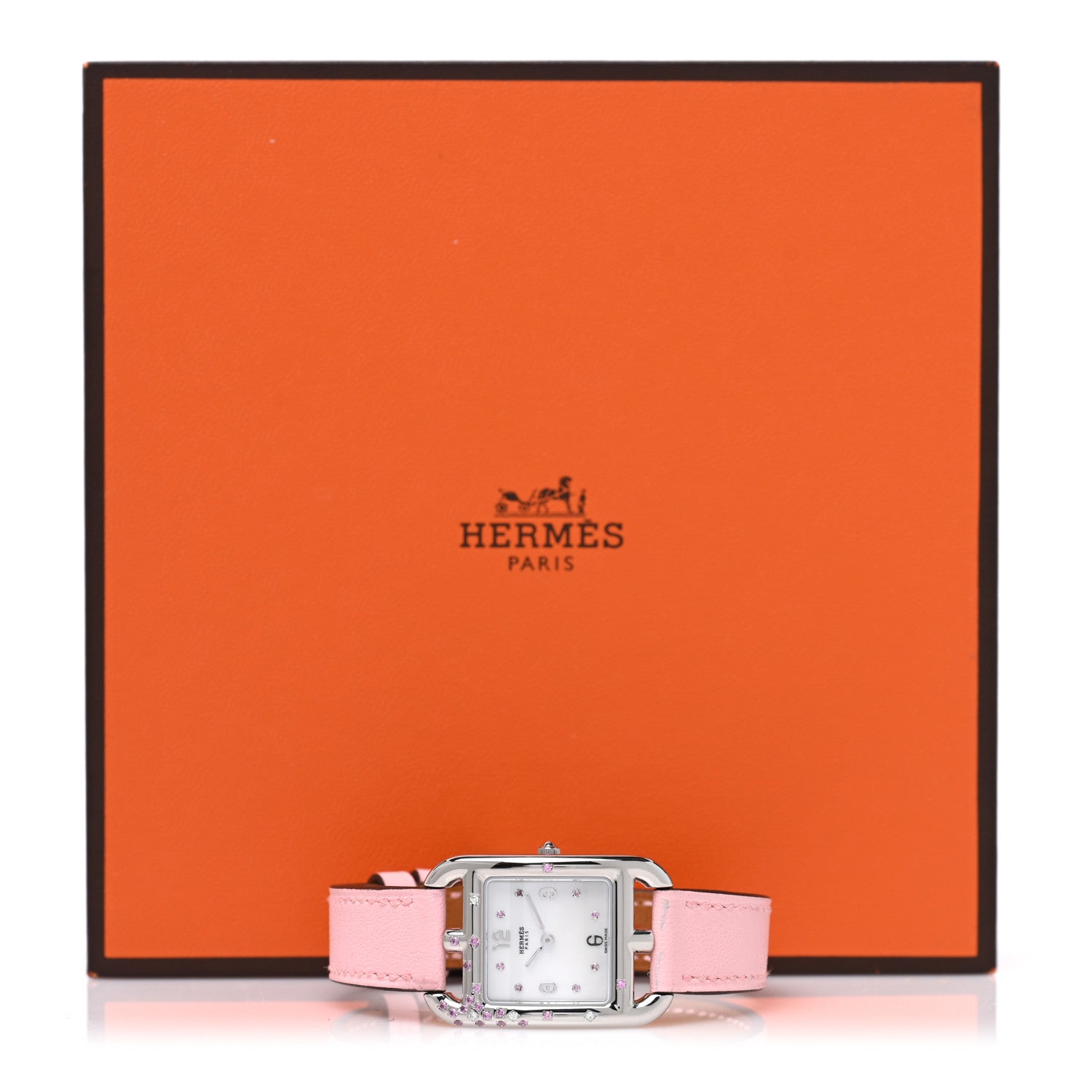 Hermes Stainless Steel Swift Diamond Pink Sapphire Mother of Pearl 23mm Cape Cod Quartz Watch Rose Sakura 5 of 5
