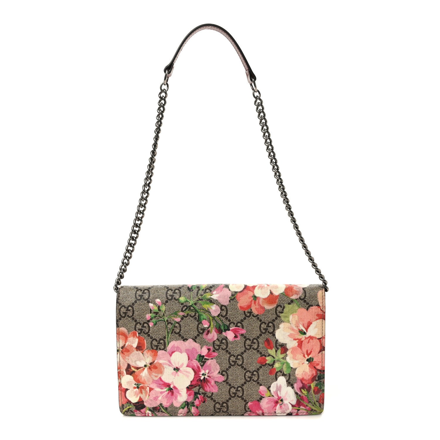 Gucci GG Supreme Monogram Blooms Chain Wallet Beige Multicolor Dry Rose 1 of 8
