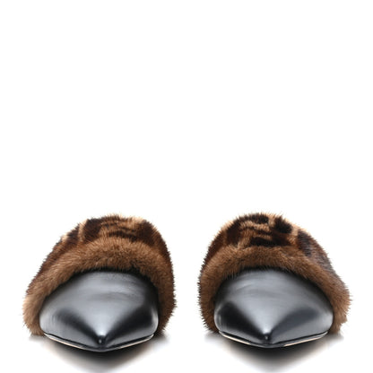 Fendi Calfskin Mink Fur FF Flat Mules 38 Black 2 of 7