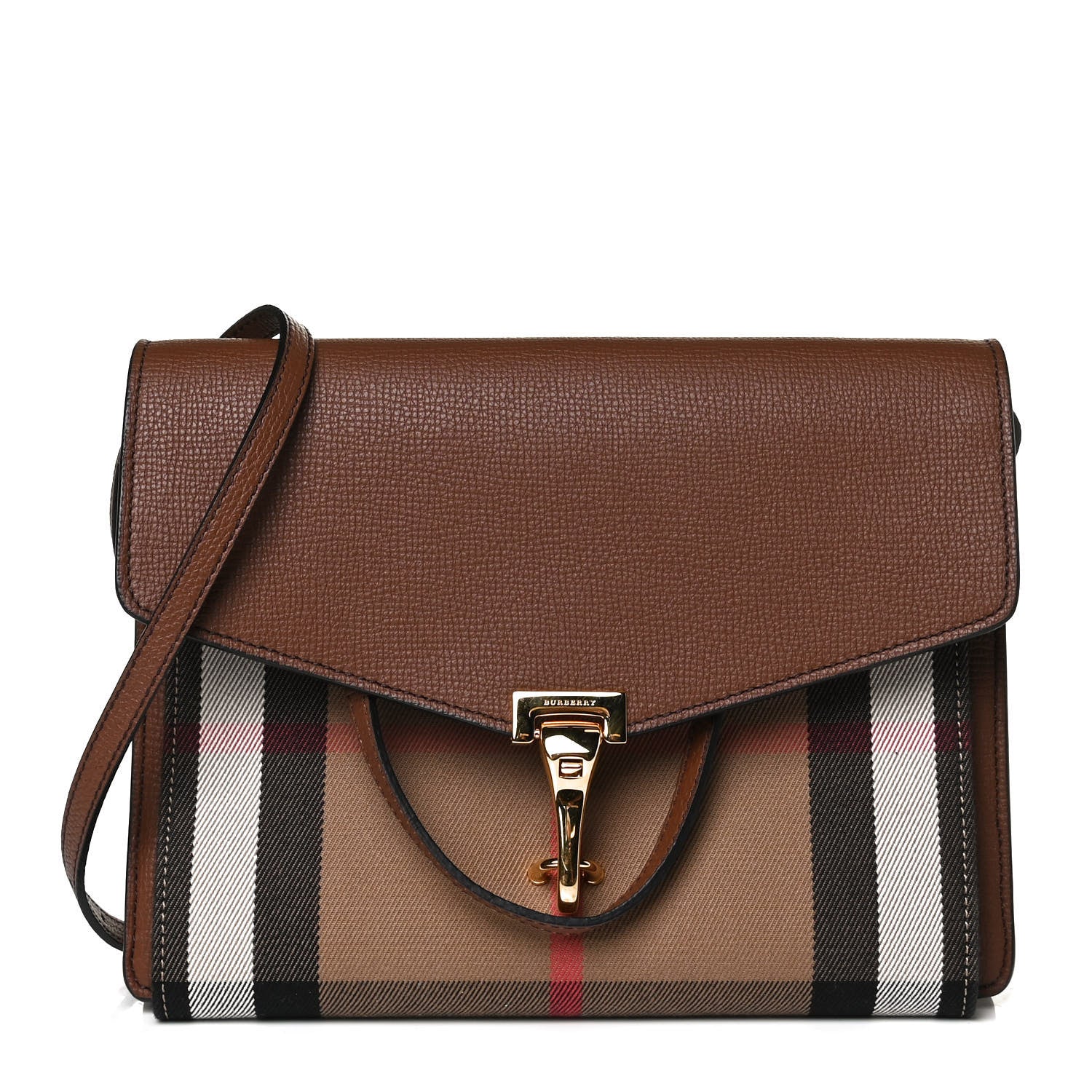 Burberry Derby Calfskin House Check Small Macken Crossbody Bag Tan 1 of 16