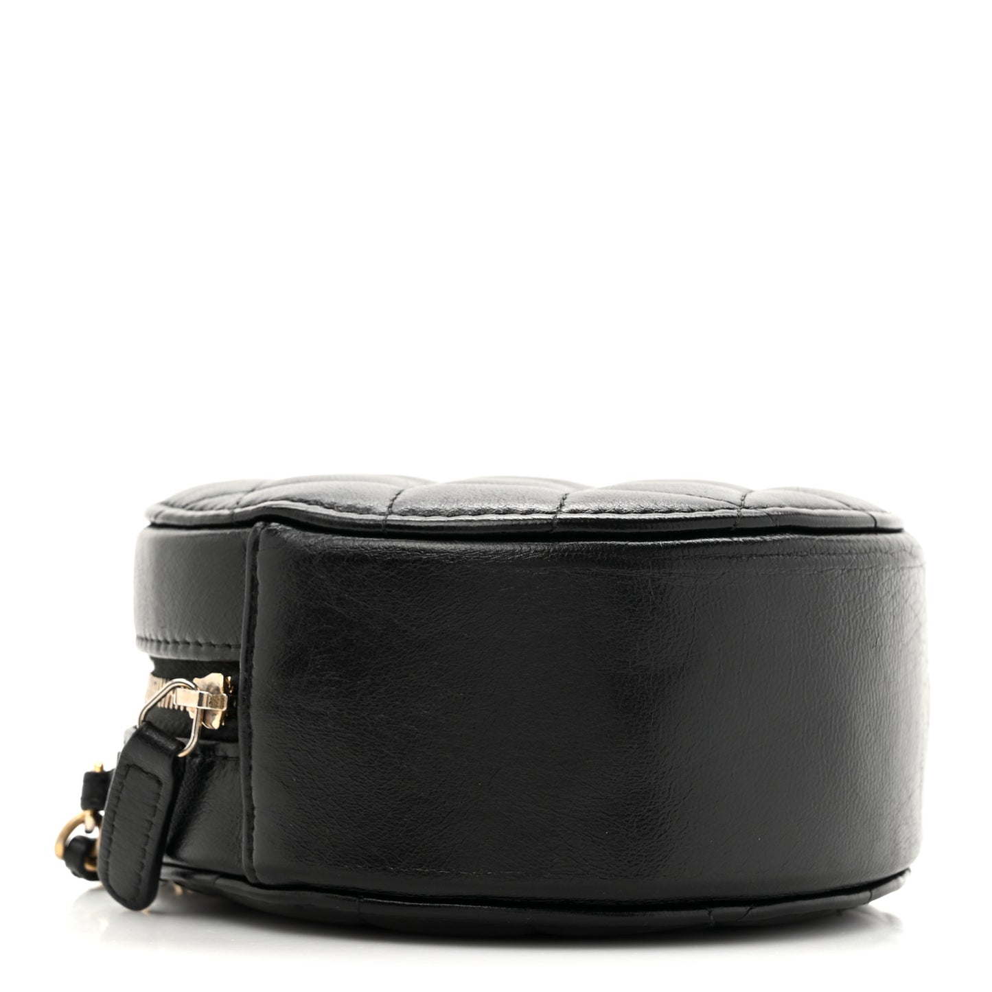 Lambskin Quilted Round Clutch With Chain Black
