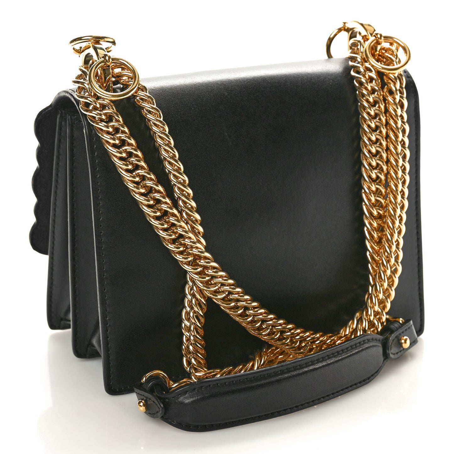 Vitello Liberty Metal Scalloped Multi Studded Small Kan I Shoulder Bag Black