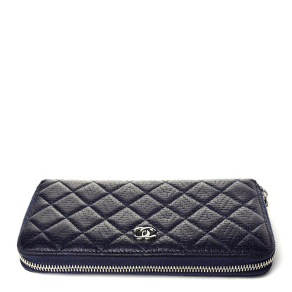 Chanel Woven Lambskin Quilted Large Zip Around Wallet Navy 11 of 14