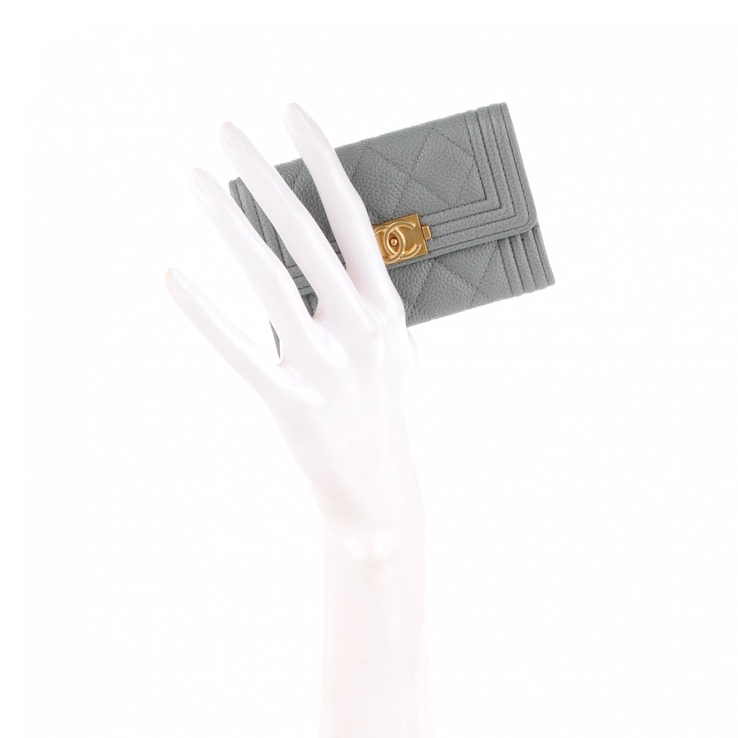 Chanel Caviar Quilted Boy Flap Card Holder Grey 2 of 8