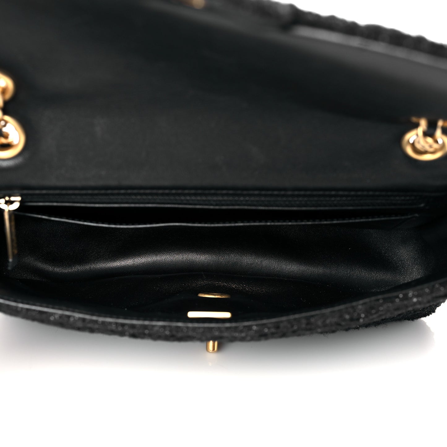 Tweed Quilted Medium Crystal CC Single Flap Black