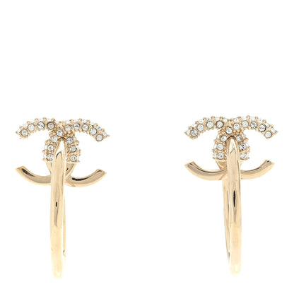 Chanel Crystal CC Hoop Drop Earrings Light Gold 1 of 4