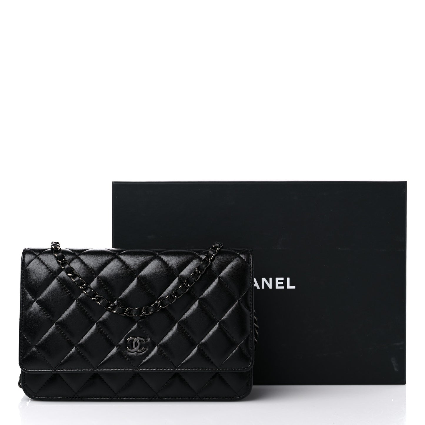 Lambskin Quilted Wallet On Chain WOC So Black