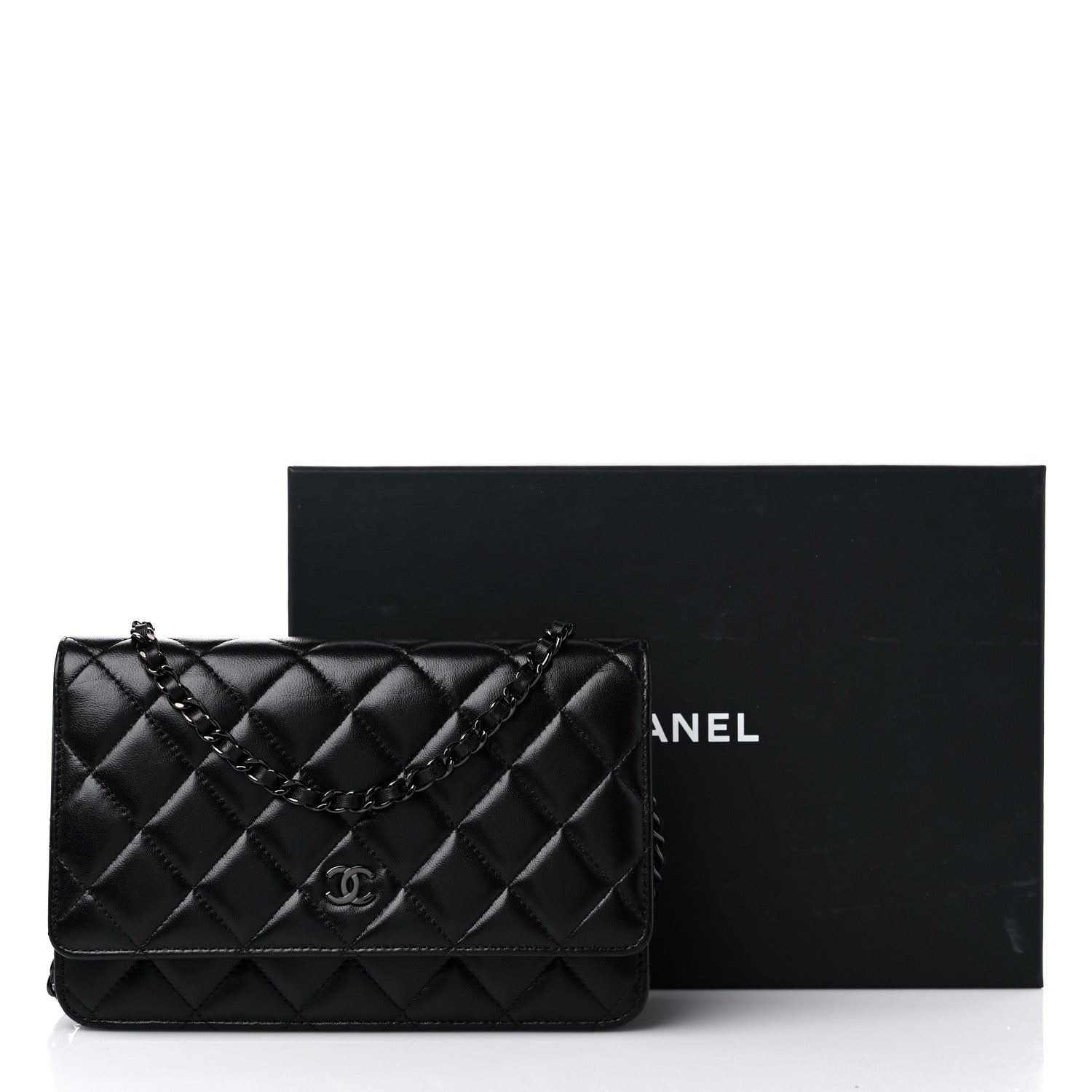 Chanel Lambskin Quilted Wallet On Chain WOC So Black 11 of 11
