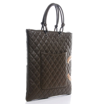 Chanel Calfskin Python Quilted Cambon Flat Tote Khaki 3 of 7