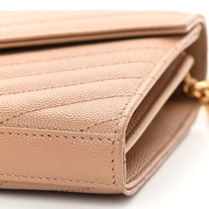 Saint Laurent Grain De Poudre Matelasse Chevron Monogram Chain Wallet Cork 10 of 10