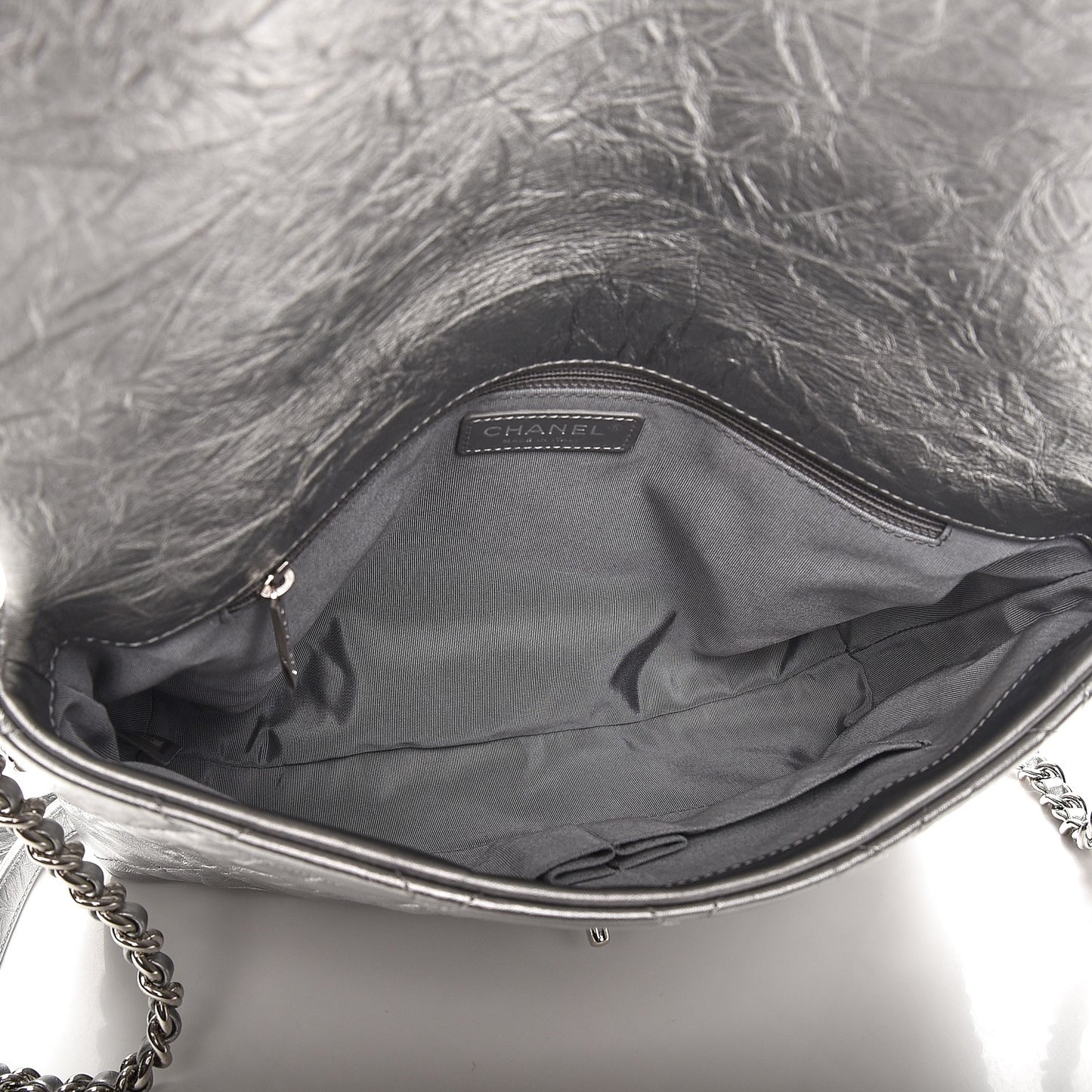 Metallic Crumpled Calfskin Big Bang Flap Bag Silver