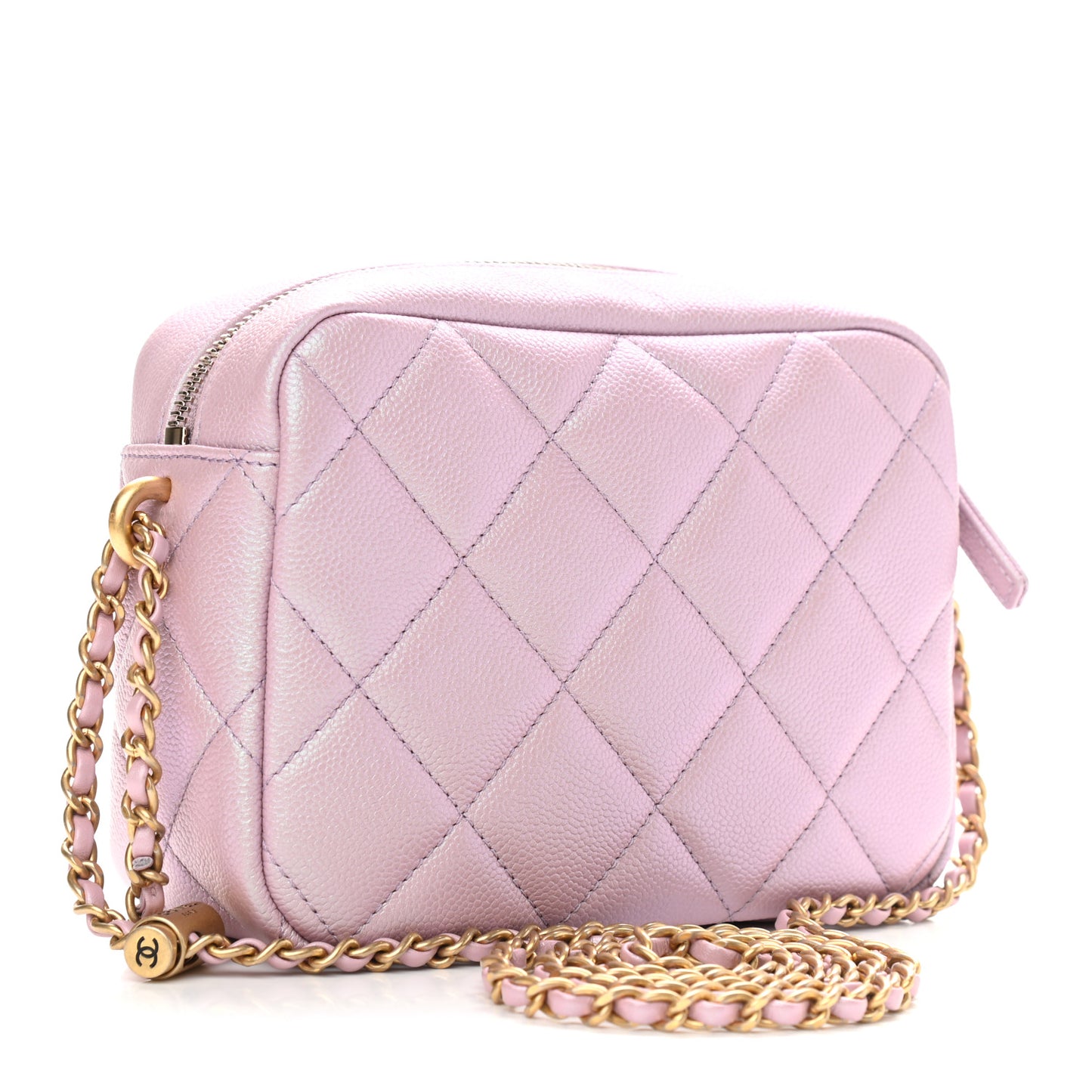 Iridescent Caviar Quilted Mini My Perfect Camera Case Pink