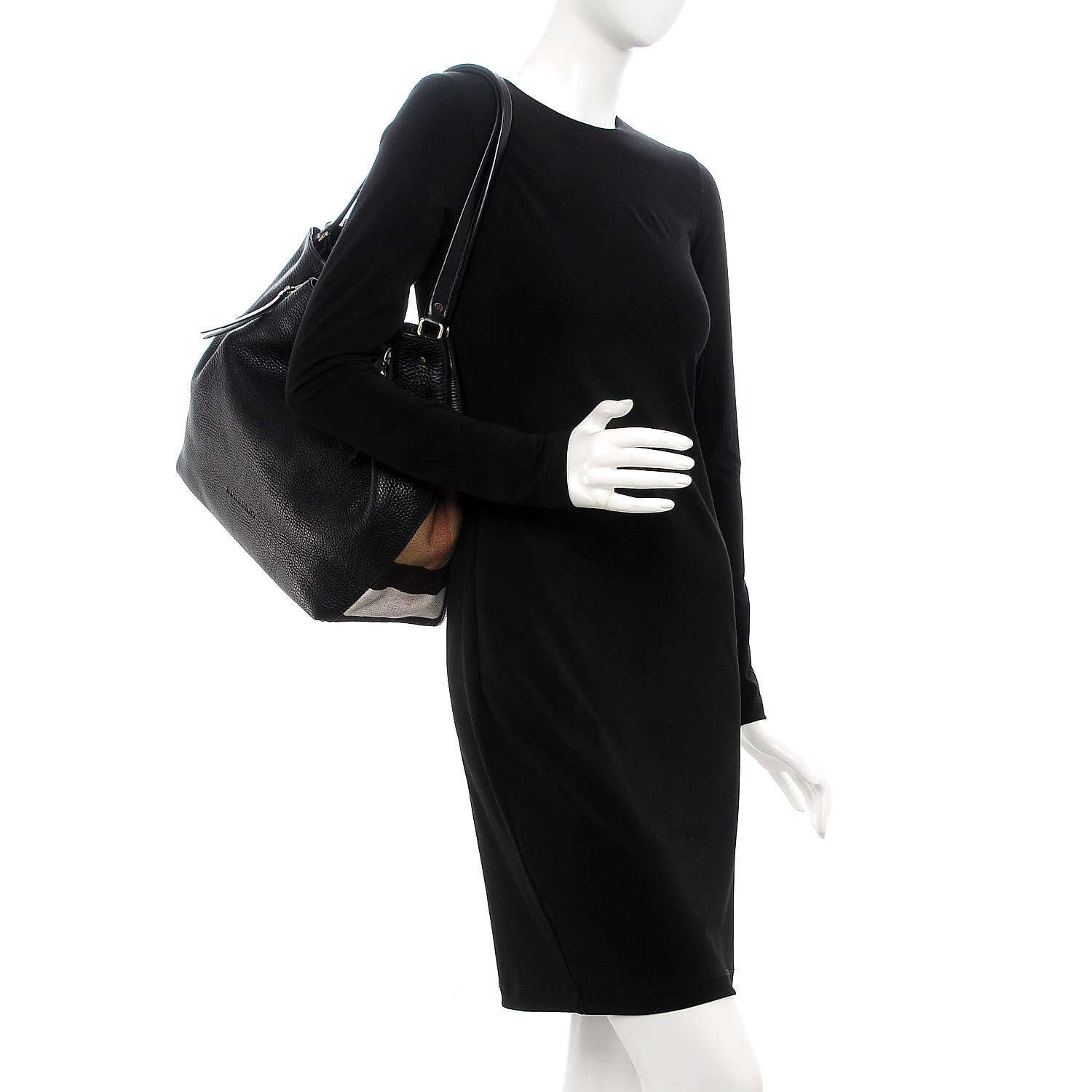 Burberry Grainy Calfskin House Check Medium Maidstone Black 2 of 8