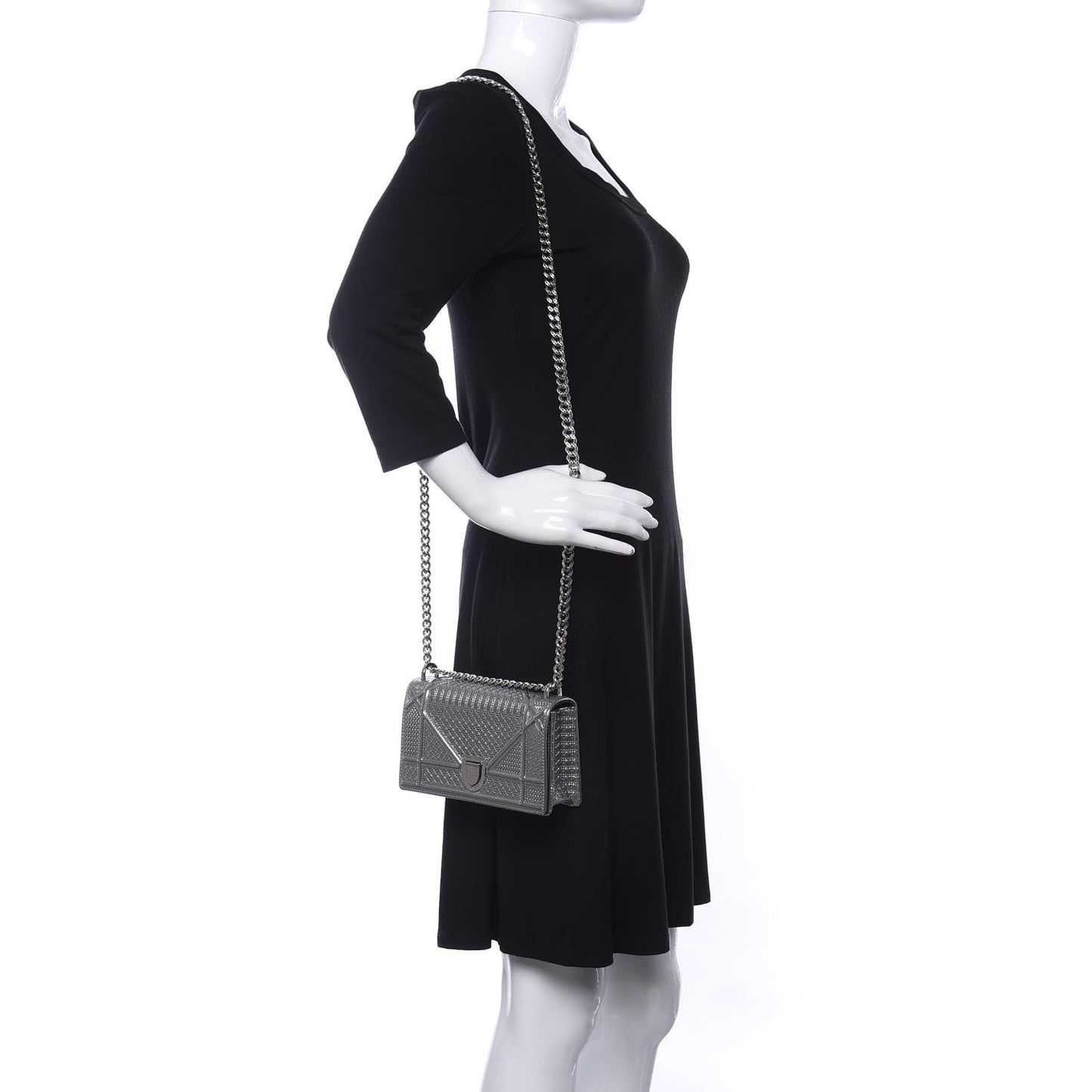 Metallic Patent Micro-Cannage Mini Diorama Flap Bag Silver
