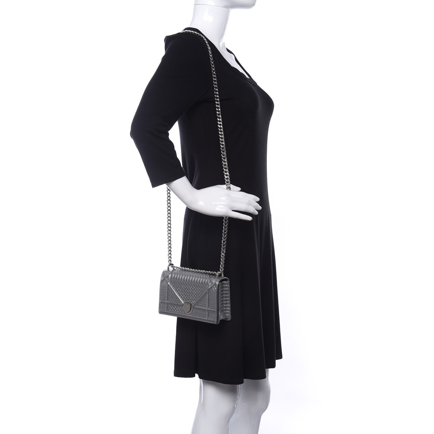 Christian Dior Metallic Patent Micro-Cannage Mini Diorama Flap Bag Silver 2 of 13