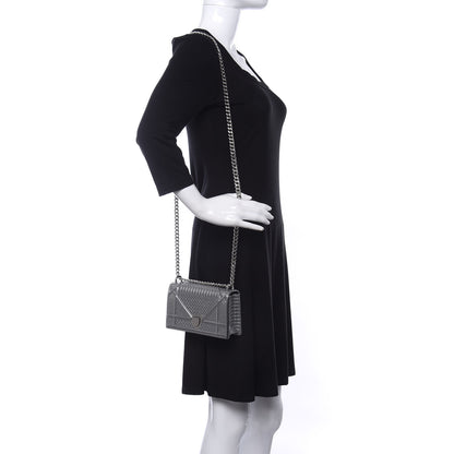 Christian Dior Metallic Patent Micro-Cannage Mini Diorama Flap Bag Silver 2 of 13