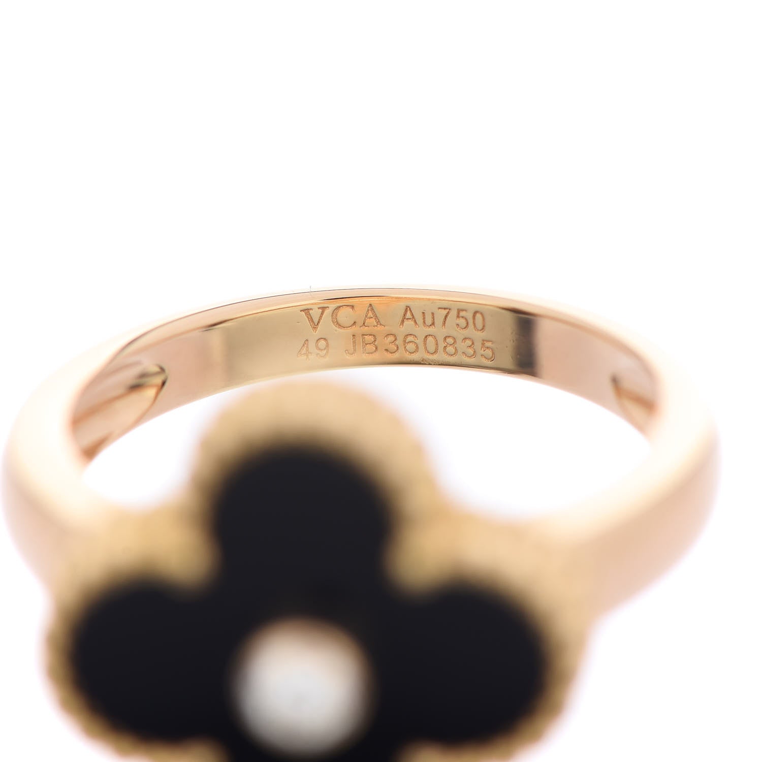 Van Cleef & Arpels 18K Yellow Gold Black Onyx Diamond Vintage Alhambra Ring 49 5 5 of 6
