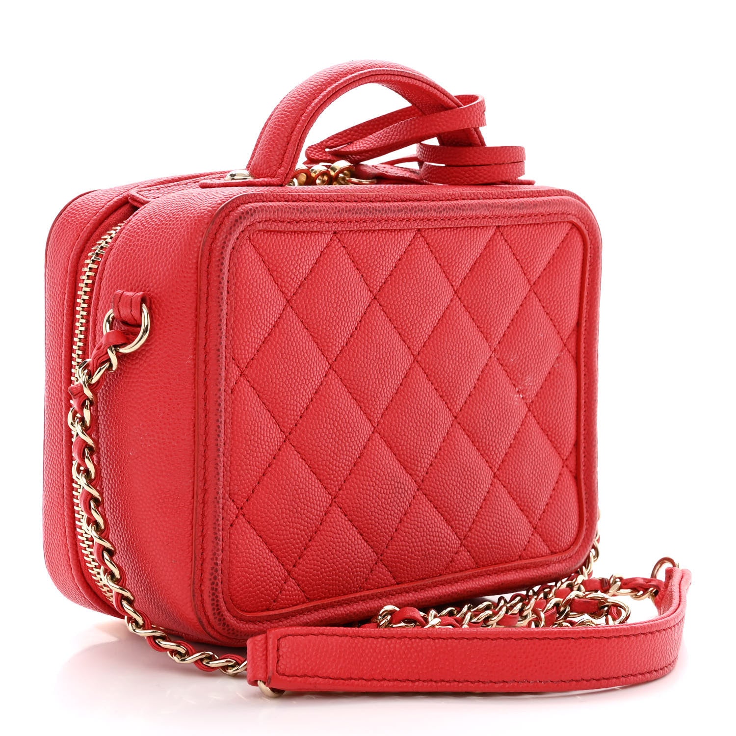 Chanel Caviar Quilted Small CC Filigree Vanity Case Red 3 of 15