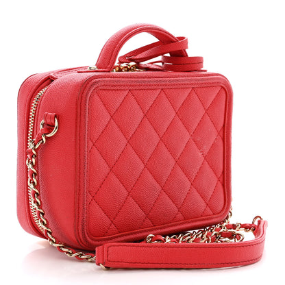 Chanel Caviar Quilted Small CC Filigree Vanity Case Red 3 of 15