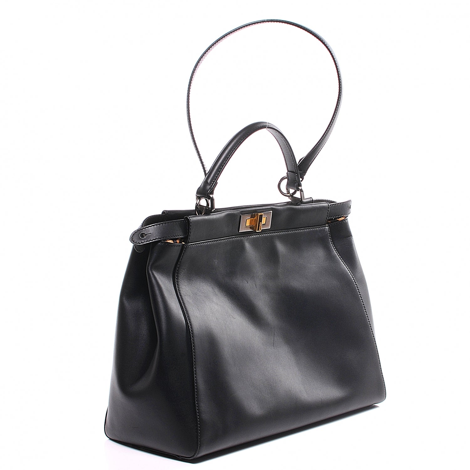 Fendi Calfskin Calf Hair Leopard Print Large Peekaboo Iconic Satchel Black 10 of 13