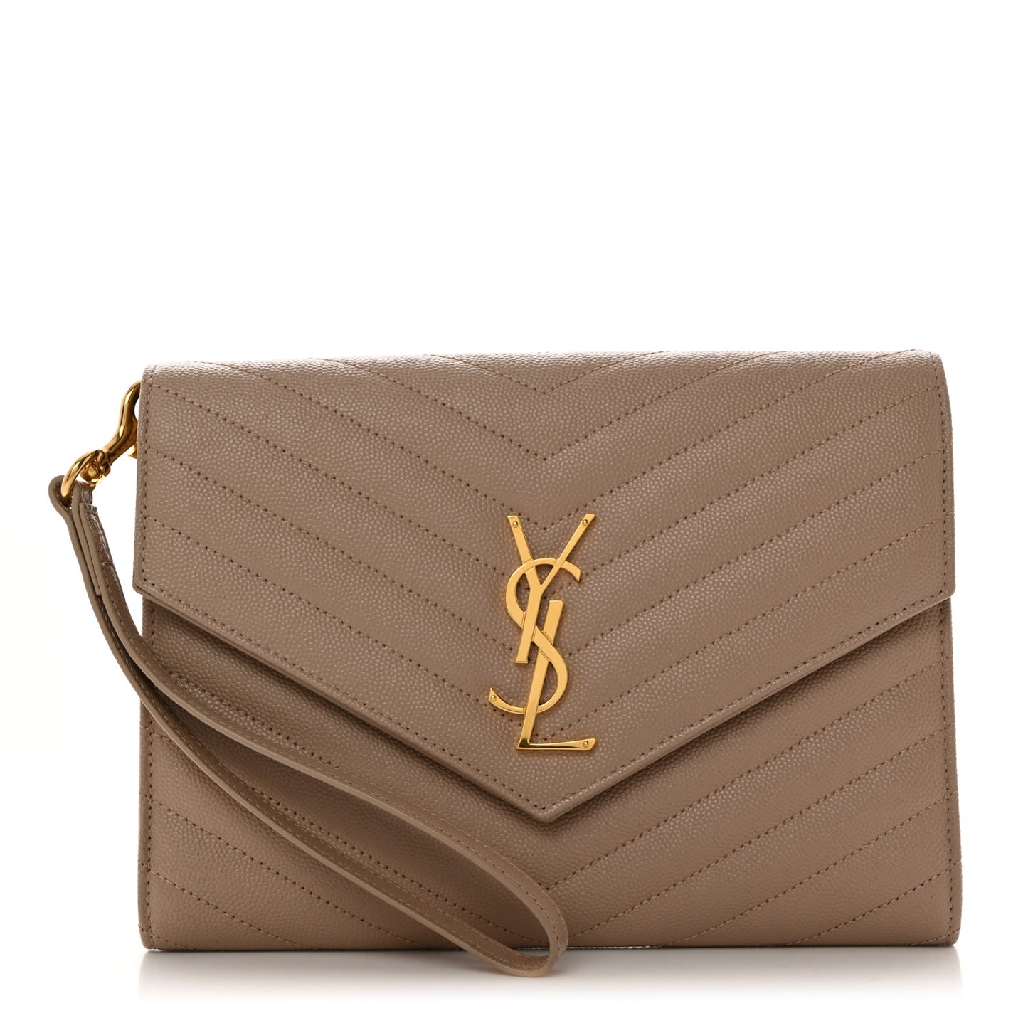 Grain De Poudre Matelasse Chevron Monogram Envelope Clutch Dark Beige