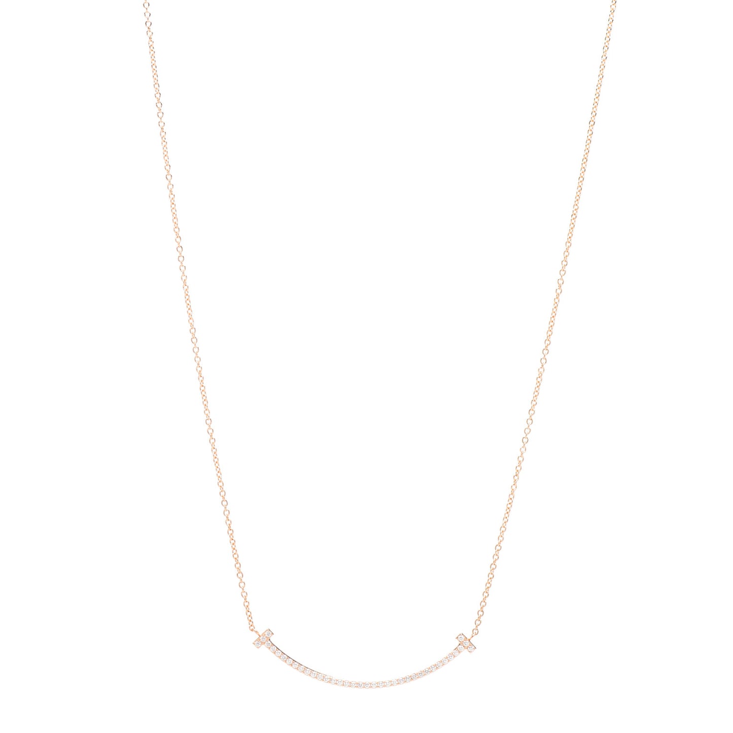 18K Rose Gold Diamond Small T Smile Pendant Necklace