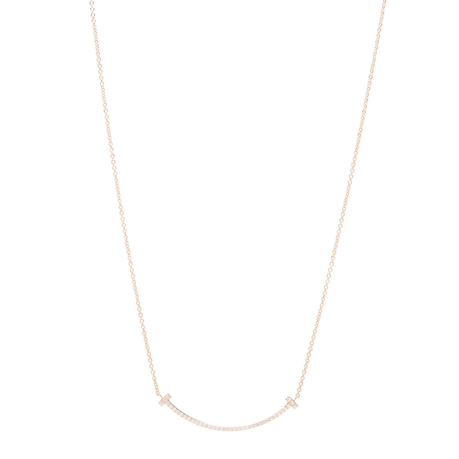 Tiffany 18K Rose Gold Diamond Small T Smile Pendant Necklace 1 of 5