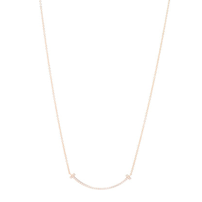 Tiffany 18K Rose Gold Diamond Small T Smile Pendant Necklace 1 of 5